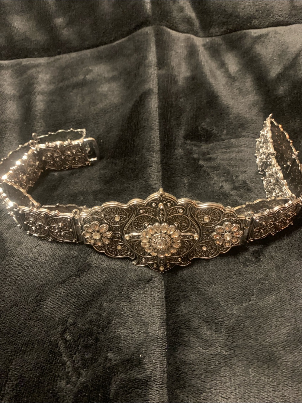 Ornate Silver-Tone Floral Western Belt